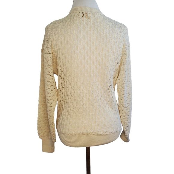 Pointelle Knit Sweater‎ Cream Neutral Pullover Open Knit Thin Sz S/M VTG Ivory - Picture 10 of 15